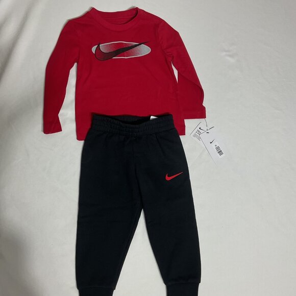 Nike Boys Long Sleeve Red Shirt & Black Jogger Pants Set Size 2t - Picture 1 of 4